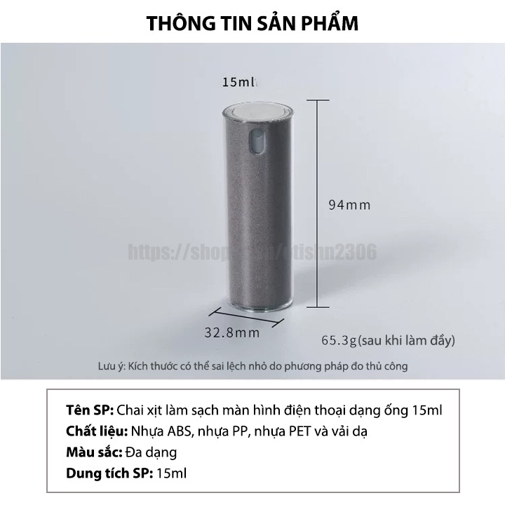 [Dạng Ống Tròn] Bình Xịt Vệ Sinh Màn Hình Điện Thoại/Máy Tính Bảng/Laptop 15ml Cầm Tay Tích Hợp 2in1