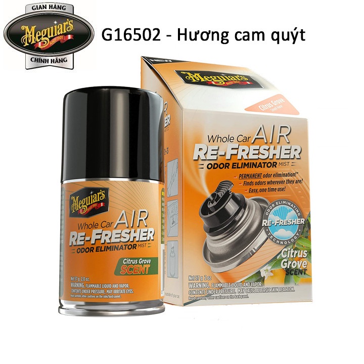 Xịt khử mùi diệt khuẩn nội thất xe hơi Meguiar's - Hương cam quýt - Air Refresher Citrus Grove Scent - G16502, 2oz