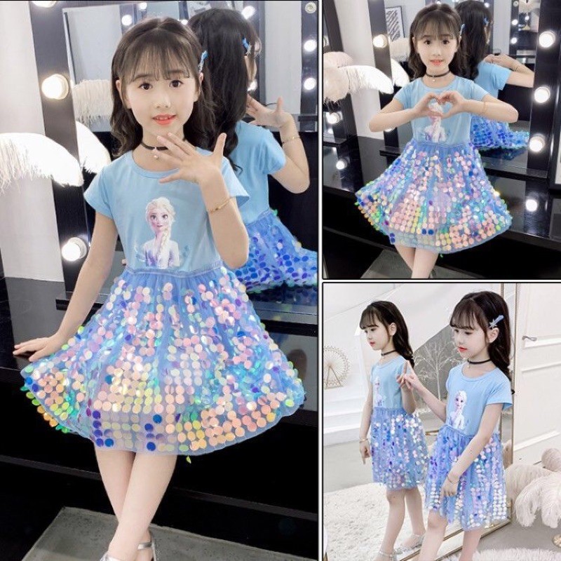 Váy công chúa Elsa trẻ em hàng Quảng Châu cao cấp loại 1 cho bé gái từ 4-12 tuổi