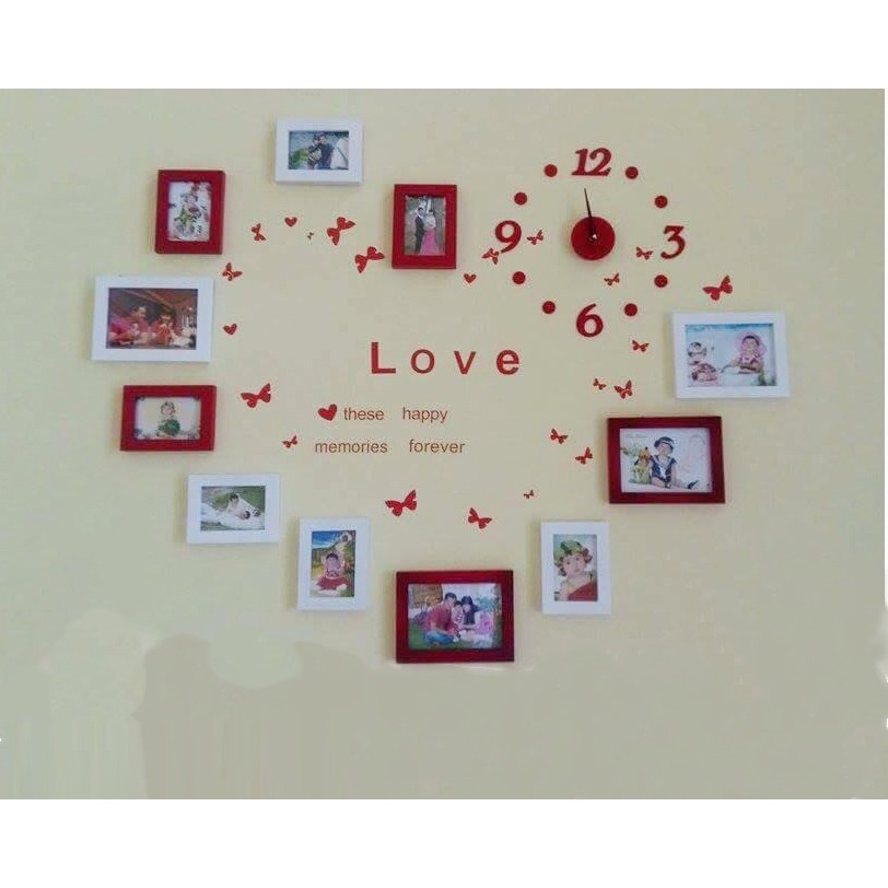 Khung hình phòng cưới bộ 11 khung treo tường + TẶNG Decal Love và Đồng hồ DIY