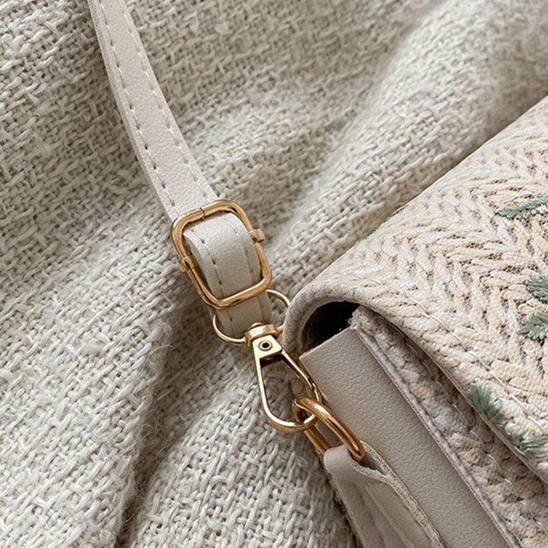 Túi cói Vai Đan Lát Phối Ren Hoa Thời Trang Dành Cho Nữ