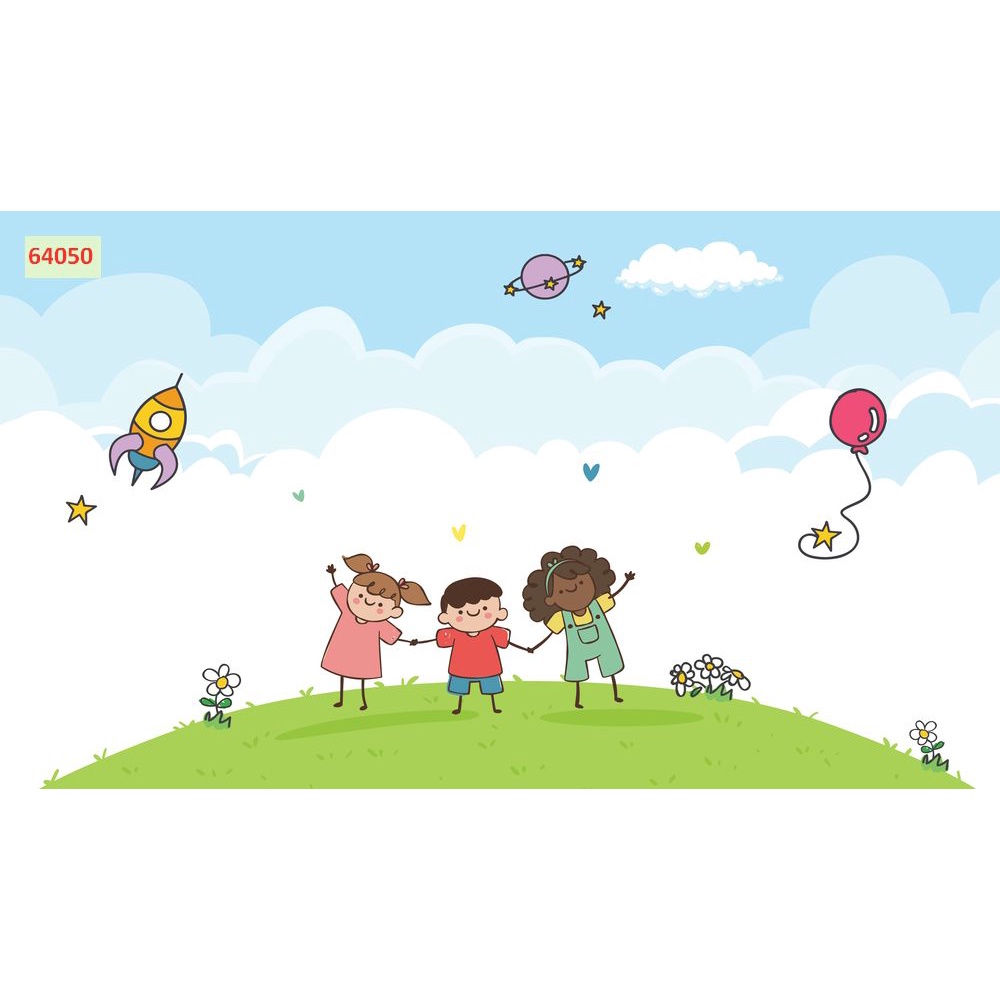 Tranh Dán Tường 3D Phòng Trẻ Em Hoạt Hình Ngộ Nghĩnh Tặng Keo Và Dụng Cụ Dán