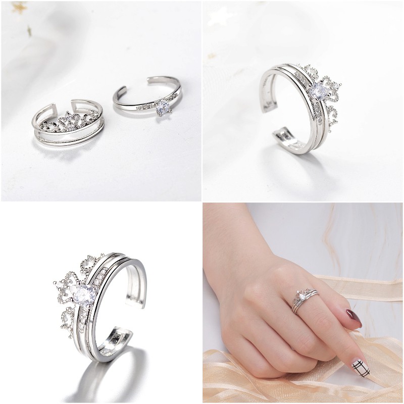 Nhẫn Bạc Hình Tim Rỗng / Ngôi Sao / Gợn Sóng / Tim Đá / Cỏ 4 Lá / Vương Miệng / Bóng