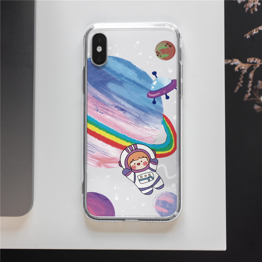 iPhone 12 PRO MAX iPhone 11 pro max iPhone x xr xs max iPhone 8 plus 7 plus SE2020 6 6s Plus NASA spaceman space astronaut cartoon Casing iPhone Case Transparent Soft TPU Cover