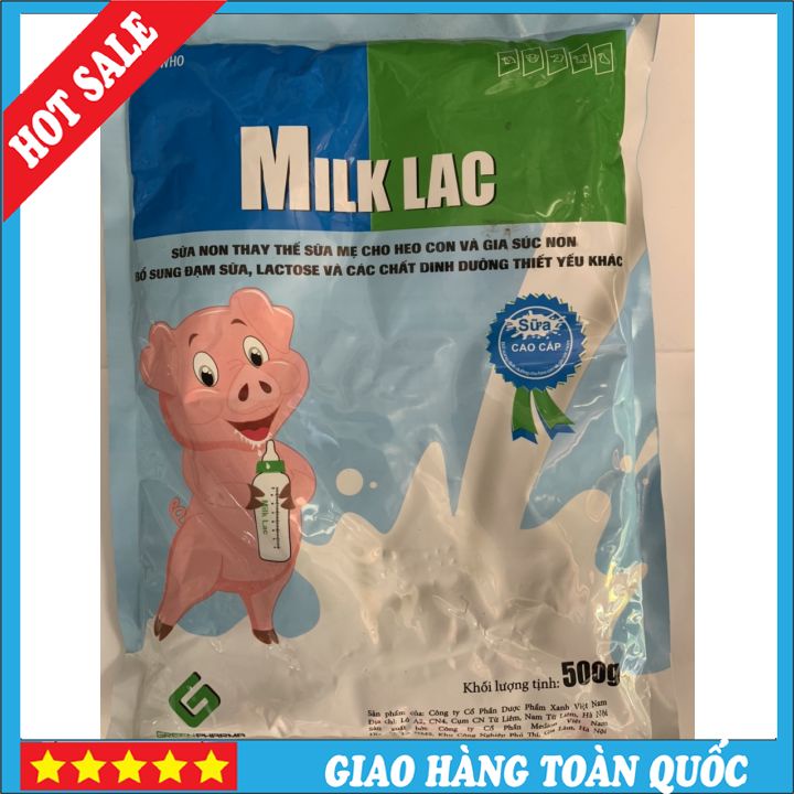 Milk Lac (500g). Bổ Sung Sữa Non Cho vật nuôi, sữa thay thế sữa mẹ, cung cấp dinh dưỡng, nâng cao năng xuất chăn nuôi.