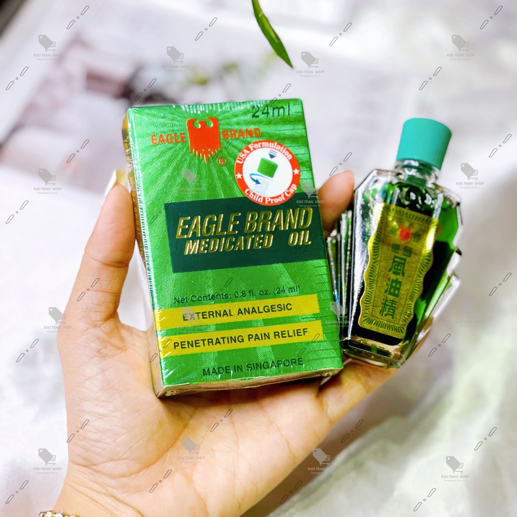 Dầu gió xanh bao thơm, giữ mùi lâu vì nó 2 nắp Mỹ Sing, hiệu Con Ó 24ml, Eagle Brand có tem, hàng chuẩn Mỹ
