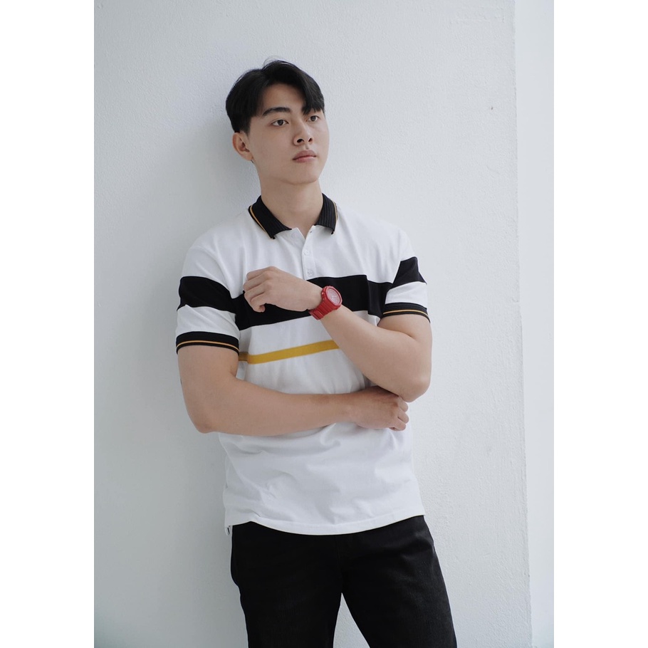 Áo polo nam cổ bẻ phối sọc ngang chất vải cá sấu Cotton xuất xịn,chuẩn form, sang trọng - thanh lịch TB047