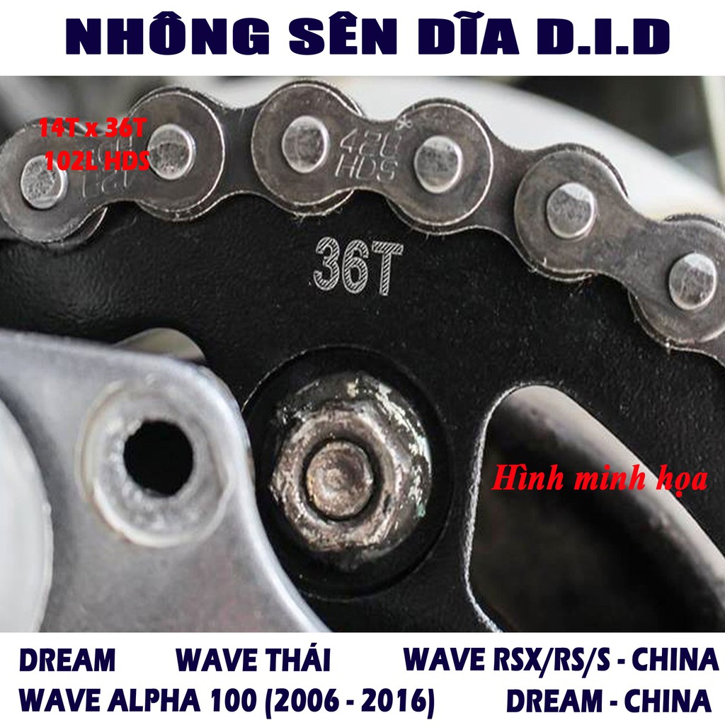 Nhông sên dĩa Honda Dream Future 1 Wave thái các dòng Wave Dream China  - Sên đen 10ly - Thái Lan