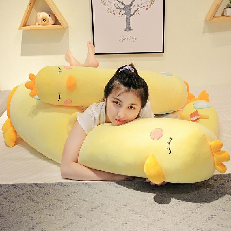 GẤU BÔNG GỐI ÔM GÀ VÀNG DÀI SIÊU CUTE, GẤU BÔNG CAO CẤP size 80cm - 1m