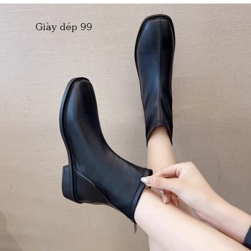 (Bốt) giày bốt nữ cổ ngắn da mềm, kéo khoá, đế vuông thời trang cá tính ULzang siêu xinh , hot trend 2021 | BigBuy360 - bigbuy360.vn