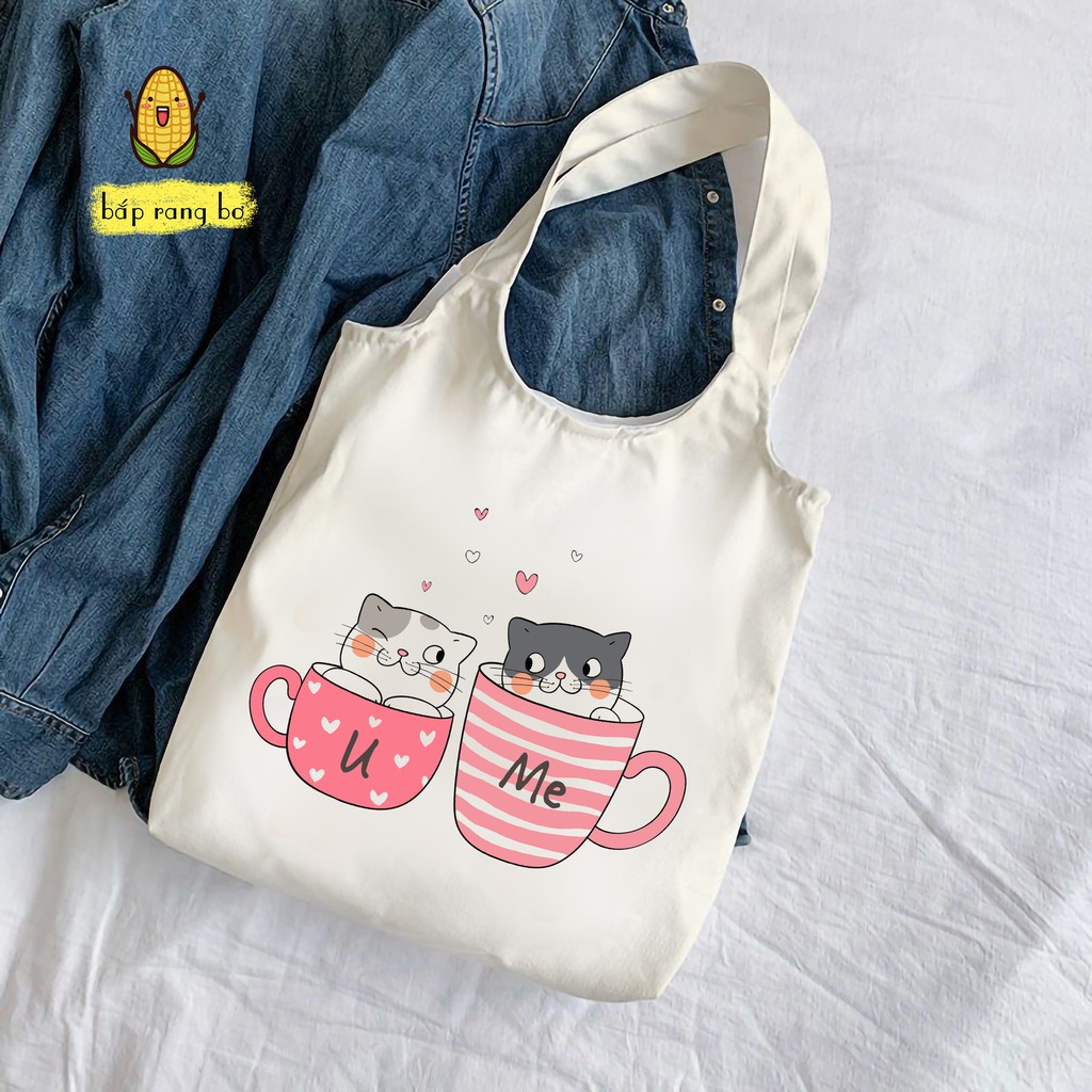 TÚI TOTE MÈO CUTE - VẢI CANVAS ĐEO VAI