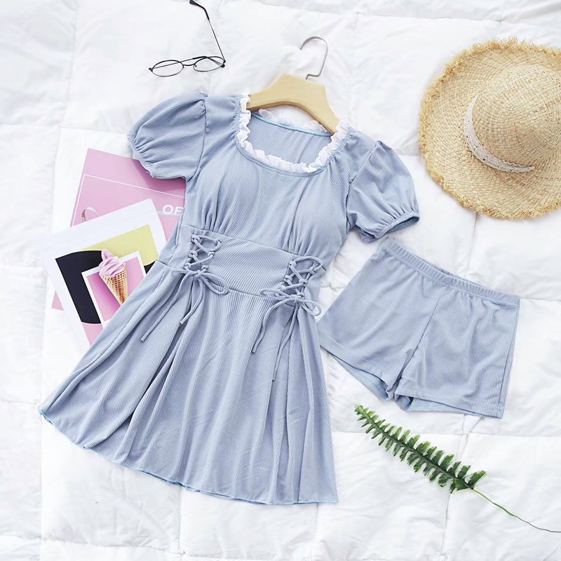 [Có sẵn] ĐẦM BIKNI rút eo tay ngắn phối ren kín đáo - ORRIN CLOSET | BigBuy360 - bigbuy360.vn