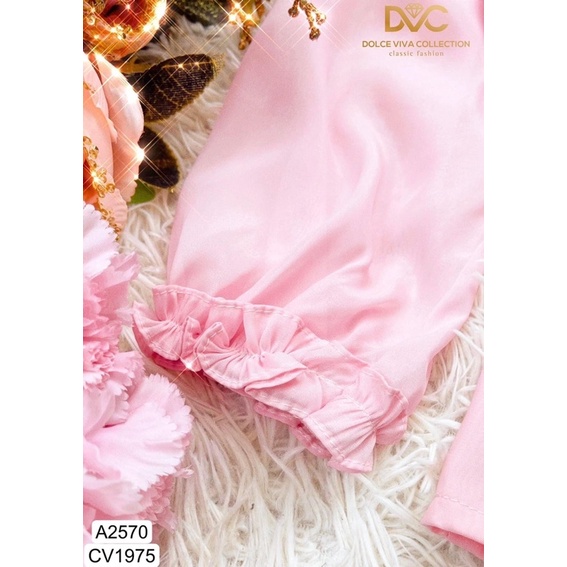 A2570, Cv1975 Set áo sơ mi hồng voan tơ tay dài, chân váy body ôm đuôi cá -  Dolce viva colection