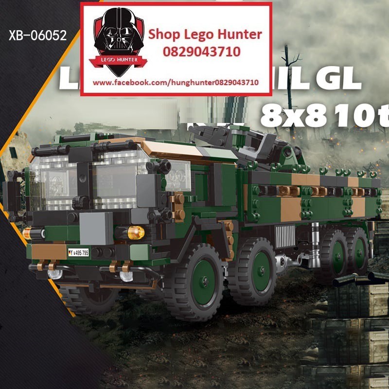 Xingbao XB 06052 Army LKW KAT 1 MIL GL 8 x 8 Bộ đồ chơi lắp ráp Xe vận tải quân dụng có cần cẩu 893 chi tiết