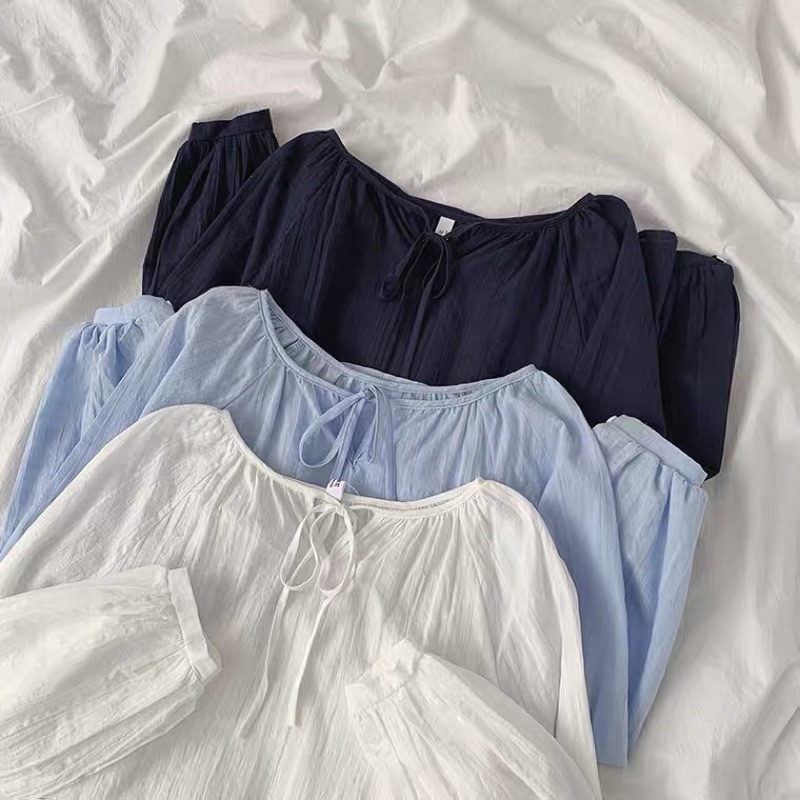 (Có Sẵn) Áo Babydoll Cotton Cổ Tròn Hoạ Tiết Kẻ Sọc Màu Xanh Baby Minipie