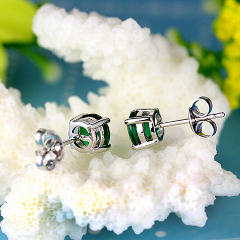 Đôi Khuyên Tai Hình Tròn Bằng Bạc 925 Đính Đá Zircon Xanh Lá Sang Trọng