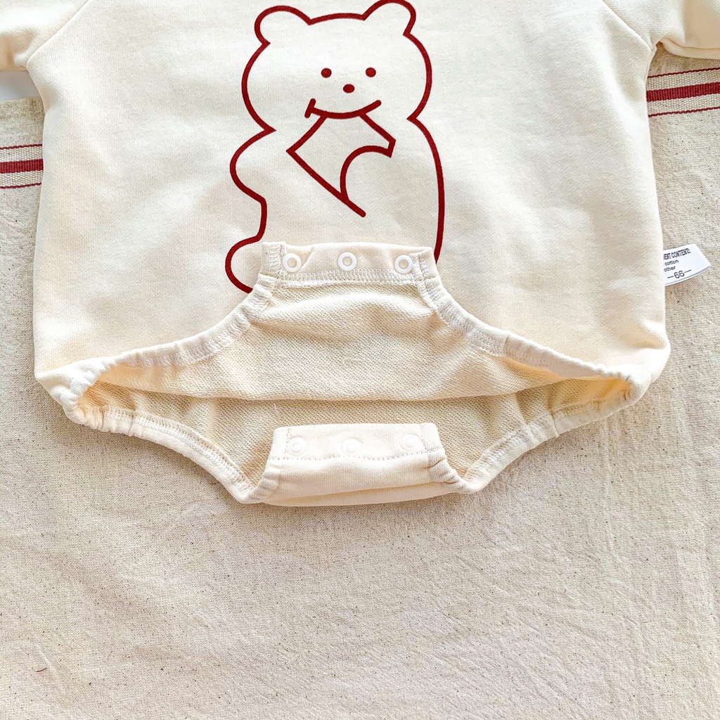 Dễ Thương Bộ Áo Liền Quần Tay Dài In Hình Gấu Hoạt Hình Cho Bé Trai / Gái Sơ Sinh