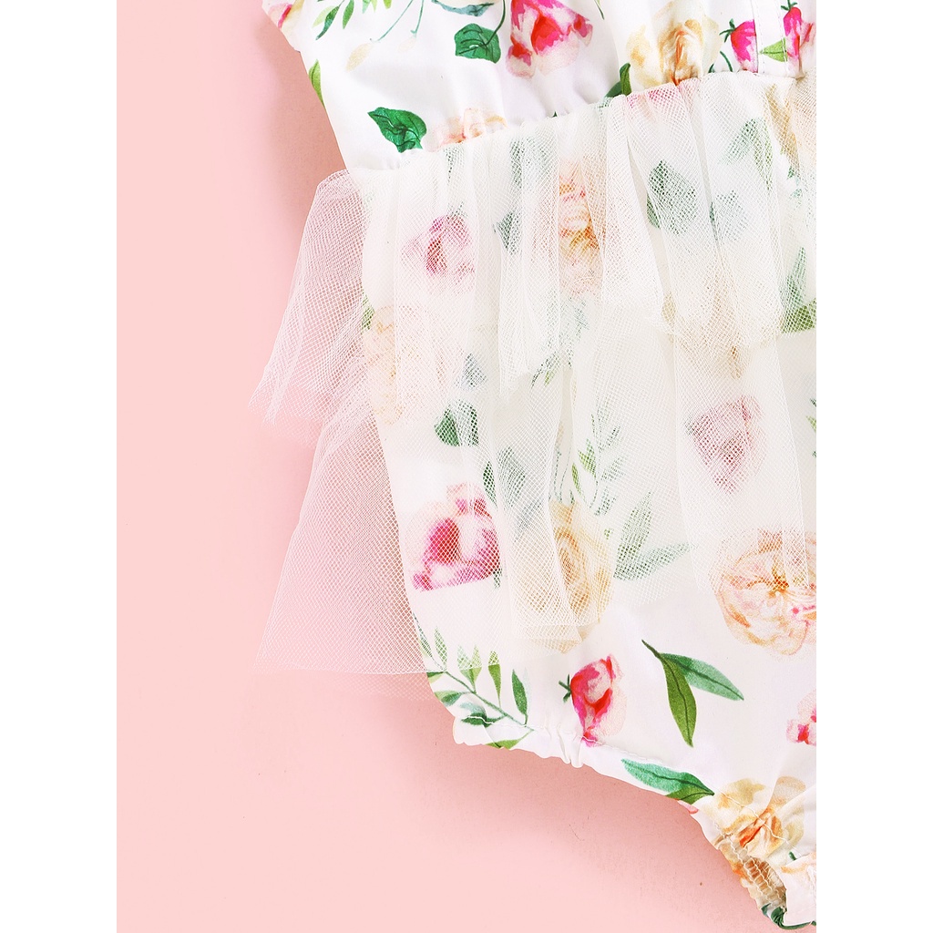 Áo liền quần hai dây Mikrdoo in hoa phong cách mùa hè thời trang cho bé gái