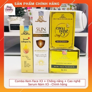 Combo Kem face X3 + Chống nắng + Cao nghệ + Serun nám X3 - Hàng chính hãng Đông Anh - Dưỡng trắng da, mờ thâm nám