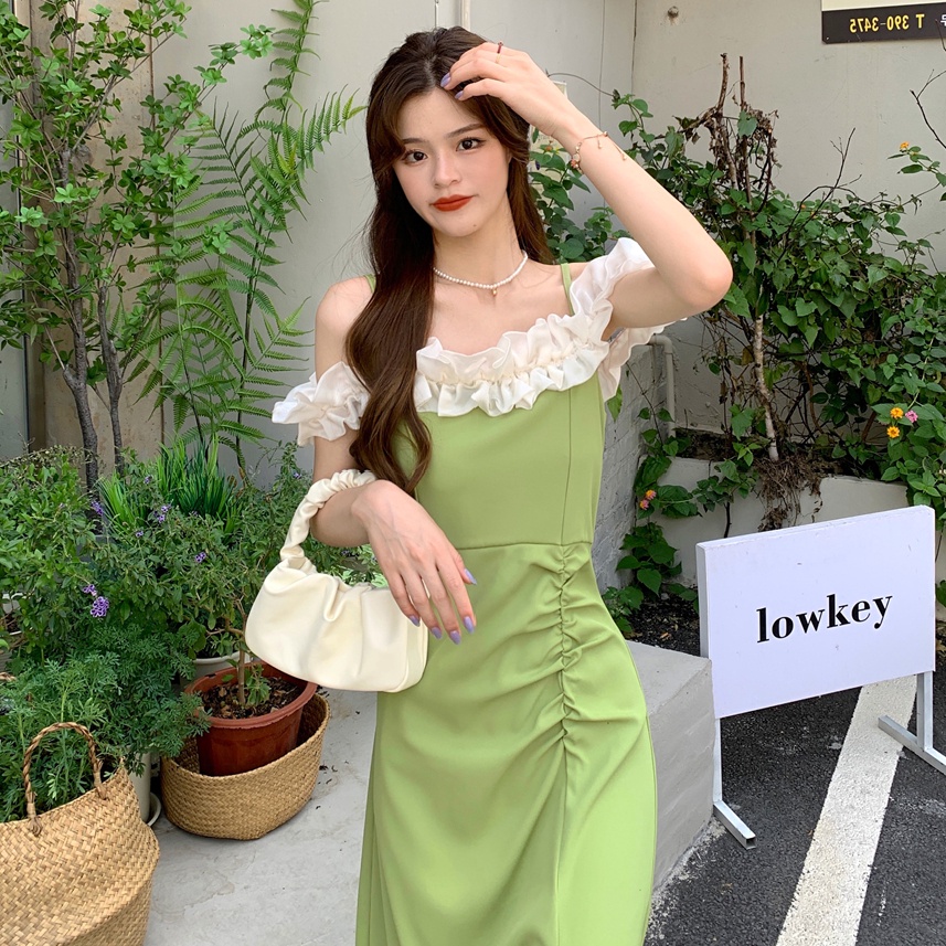 Đầm Perty hai dây trễ vai thời trang mùa hè ngọt ngào cho nữ