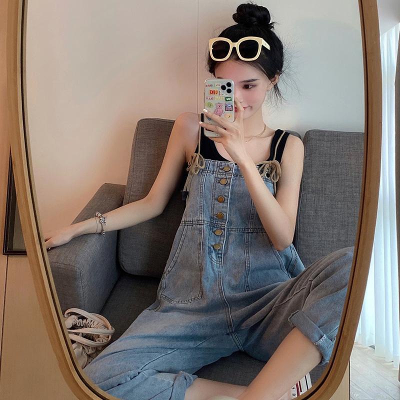 [Linin] Quần Yếm Denim Dáng Rộng Phong Cách Hàn Quốc Mới Cho Nữ