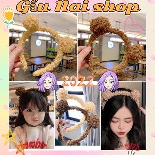 Băng đô cài tóc bờm tóc tai gấu len xù mềm siêu cute