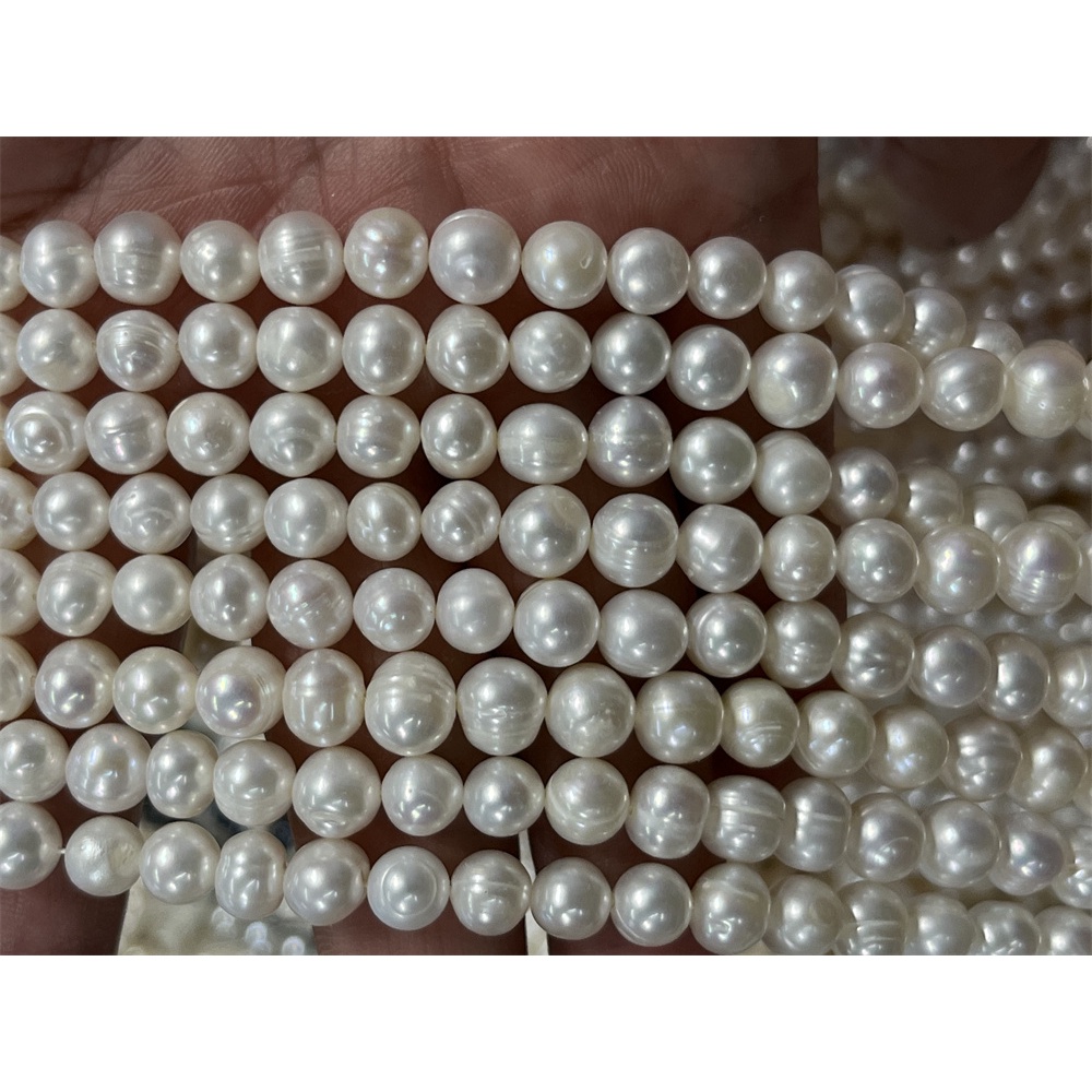 Chuỗi Hạt Ngọc Trai Trắng 8-9mm Hình Khoai Tây Chiên Dùng Làm Trang Sức