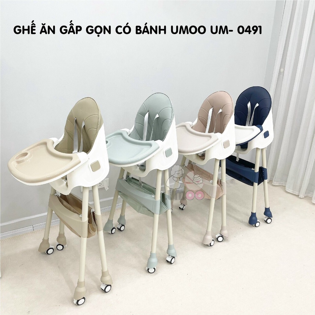 Ghế Ăn Dặm Nâng Cấp Đa Năng Gấp Gọn Có Bánh Xe Nâng Hạ Độ Cao Umoo UM-0491 Cao Cấp Cho Bé Ăn Dặm