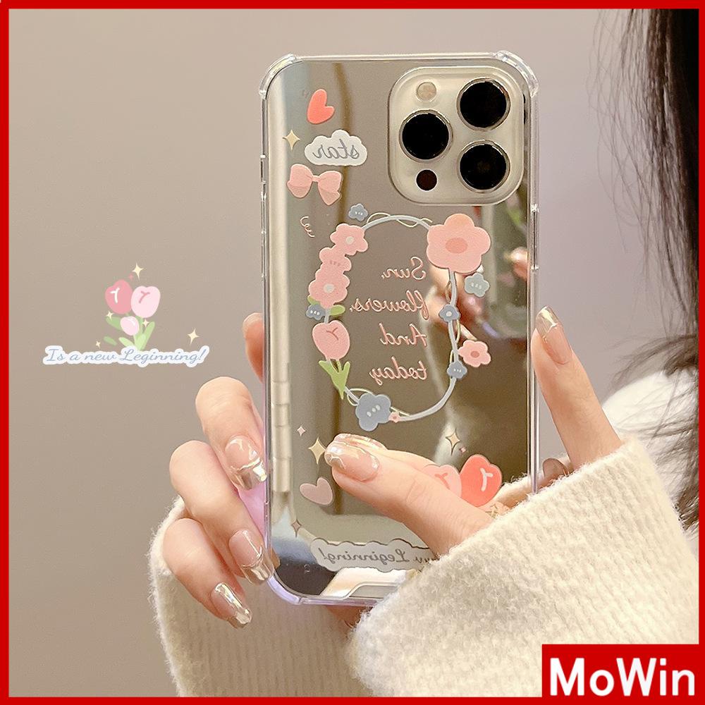 Ốp điện thoại acrylic tráng gương HD chống sốc in hoa tulip thích hợp cho iPhone 11 12 13 PMax 7 Plus Xr