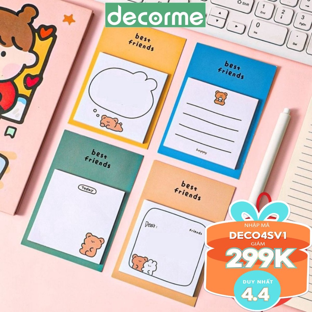 Giấy Note Best Friends 30 Tờ ghi chú DecorMe Giấy nhớ đáng yêu nhiều màu phụ kiện văn phòng phẩm NBD2