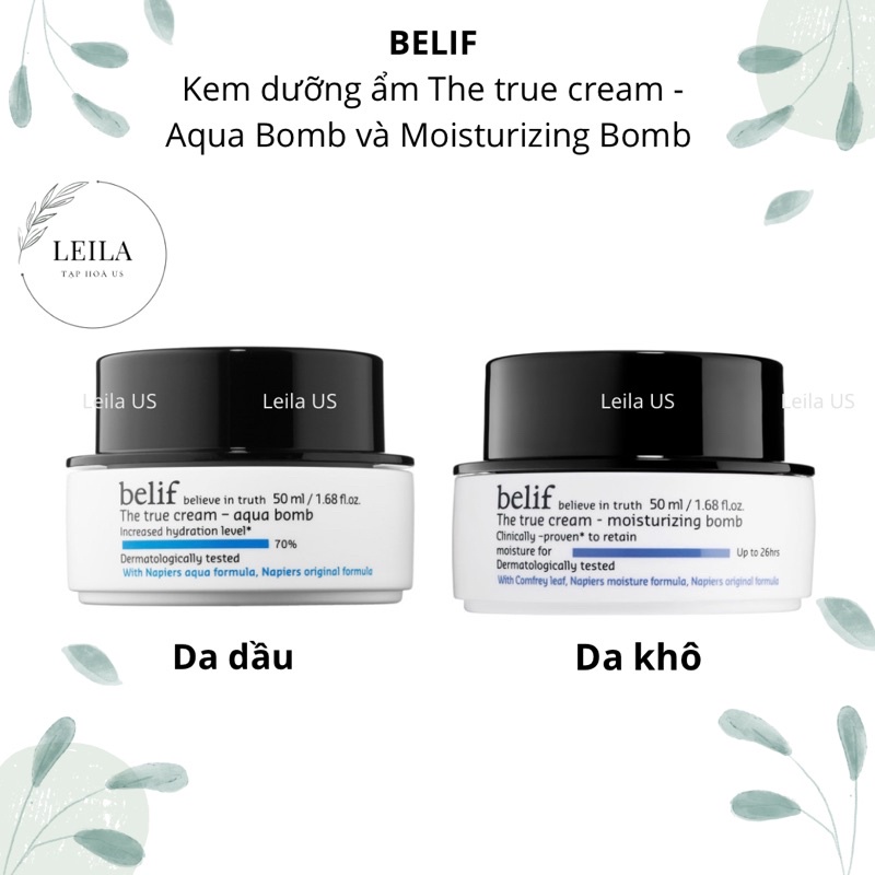 Kem dưỡng ẩm Belif The True Cream Aqua Bomb và Moisturizing Bomb