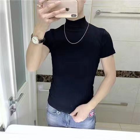 Áo nam Ngắn Tay Cổ Cao Màu Trơn Phong Cách Hàn Quốc Thời Trang Thu Đông 2022 Se