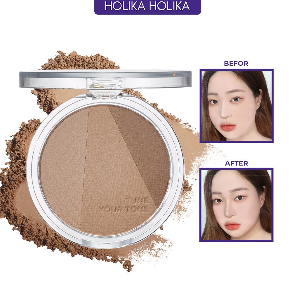 Bộ phấn tạo khối trang điểm Hàn Quốc Holika Holika kèm cọ chất phấn mịn dễ bám trang điểm khuôn mặt thon gọn Vline 9.5g