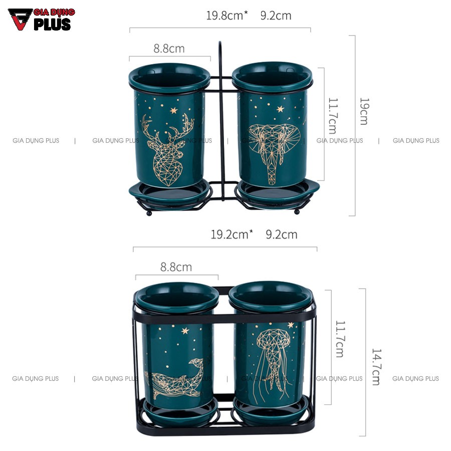 Hộp đựng đũa sứ, thìa, muỗng sứ dán tường &amp; đặt bàn - màu xanh ngọc lục bảo (xanh cổ vịt)