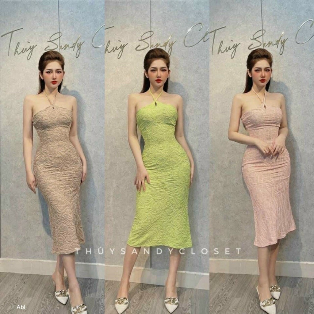 đầm body xốp QC cao cấp kiểu cổ dây yếm