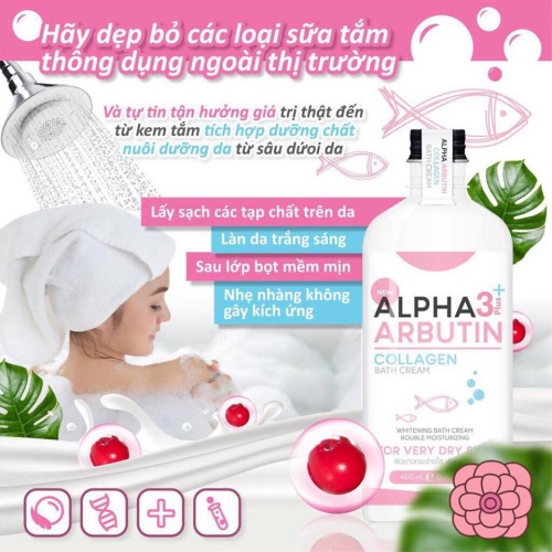 Sữa tắm alpha arbutin 3 plus collagen bath cream  Thái Lan 350ml