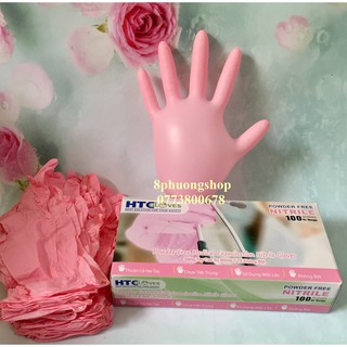 Găng tay y tế Màu Hồng 100 cái Không Bột HTC  - Hàng chính hãng Công Ty