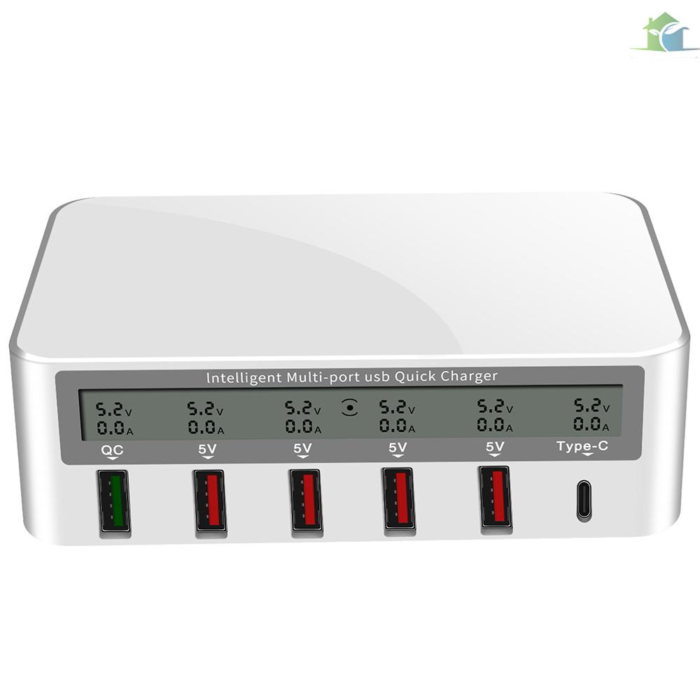 YOUP  818 Intelligent Multi-port USB Fast Charger Adaptive LCD Display Quick Charge QC 3.0 Type-C Port EU Plug