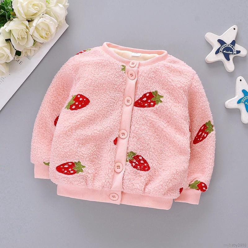 Áo khoác Cardigan Cotton in hình dâu tây cho bé gái