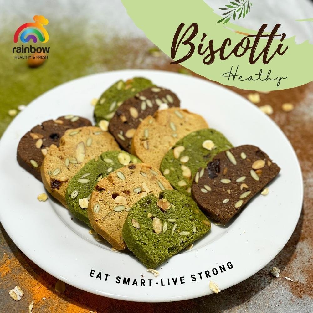 Combo Yến Mạch Cán Dẹt Rainbow Healthy &amp; Fresh Và Biscotti - Bữa Sáng DInh Dưỡng Tiện Lợi phù hợp giảm cân ăn kiêng