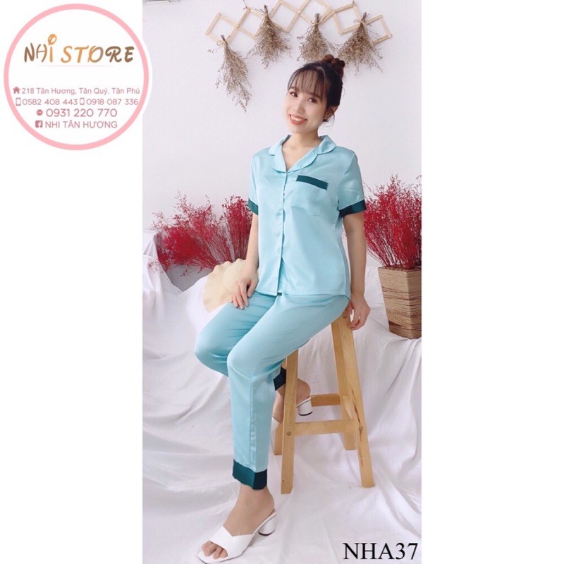 [FREESHIP 50K]  Đồ trung niên NHISTORE pijama lụa satin phối nẹp sang trọng tay ngắn có túi big size 50 - 75 kg