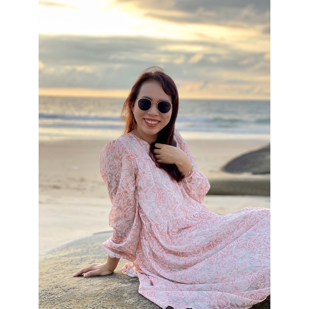 (SALE 40% ) Váy maxi hoa, váy (đầm) đi biển voan 2 lớp oversize