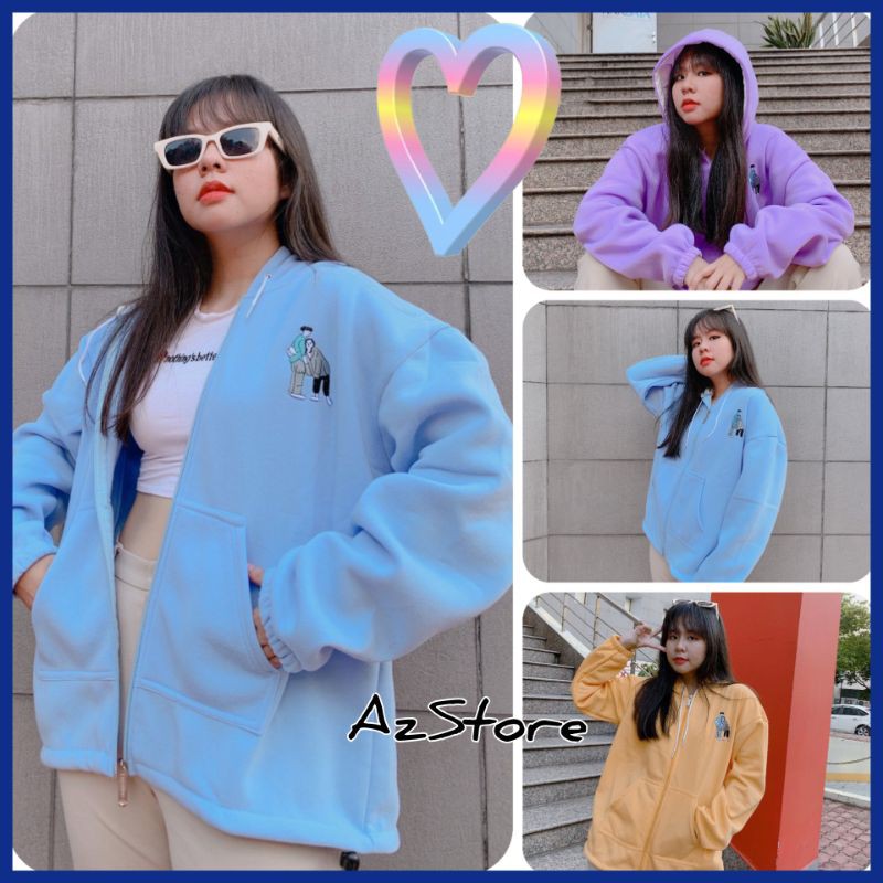 (FREESHIP) ❤ ÁO KHOÁC NỈ HOODIE NGOẠI Thêu 2 Người HOOIDE