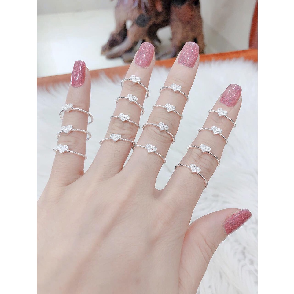 nhẫn tim đính đá , bạc ta , kiểu dáng baxic hàn quốc - bạc chuẩn 100%