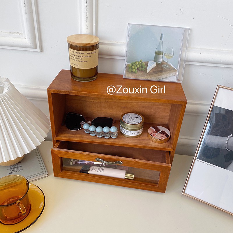Tủ Gỗ Đựng đồ trang điểm Có Ngăn kéo phong cách Vintage Decor Home