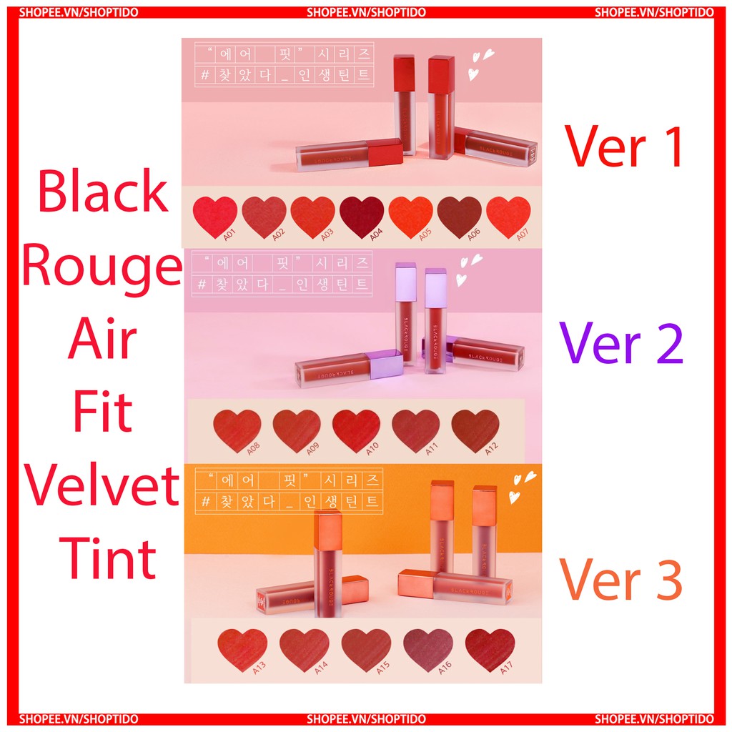 [17 màu] Son kem lì Black Rouge Air Fit Velvet Tint 1, 2,3 chính hãng Hàn Quốc NCC Shoptido