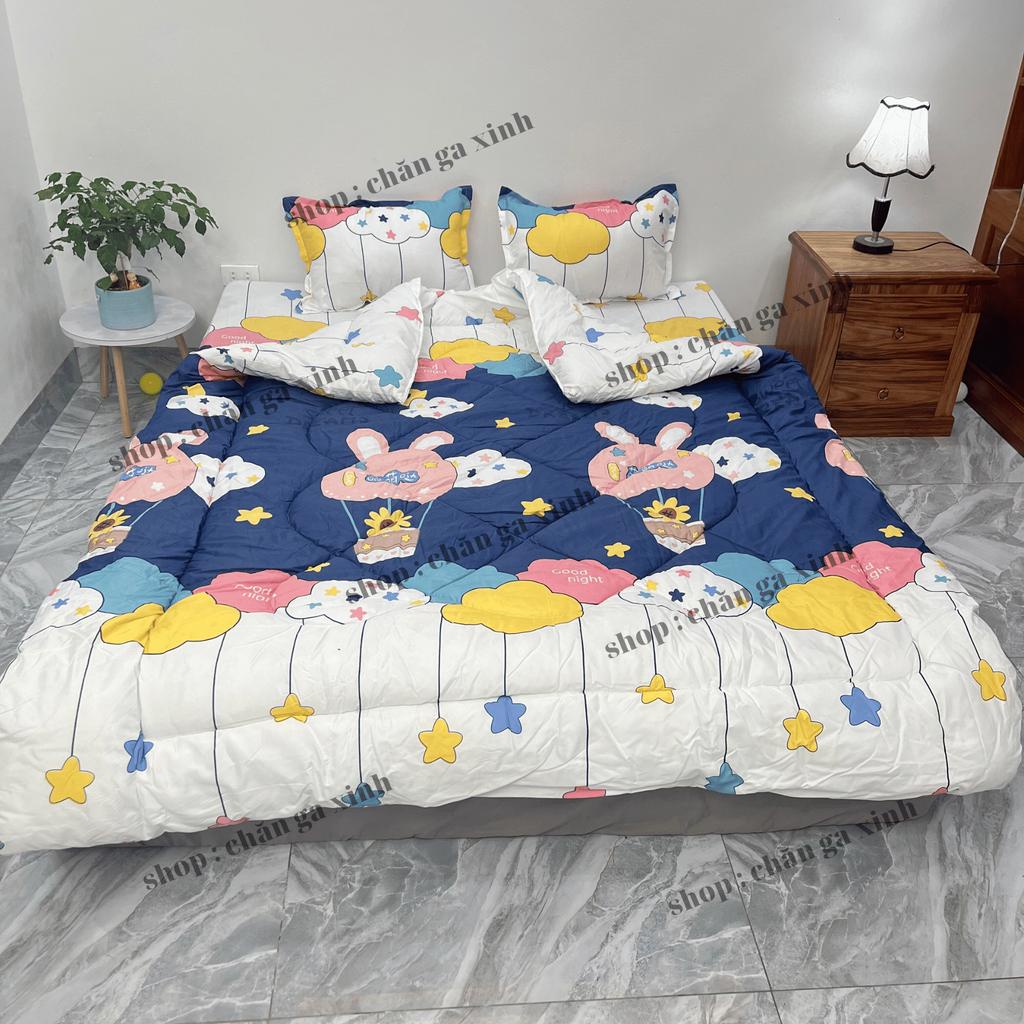 Bộ 5 món ga gối và chăn phao poly cotton mền trần bông dày loại 1 mềm êm được chọn mẫu