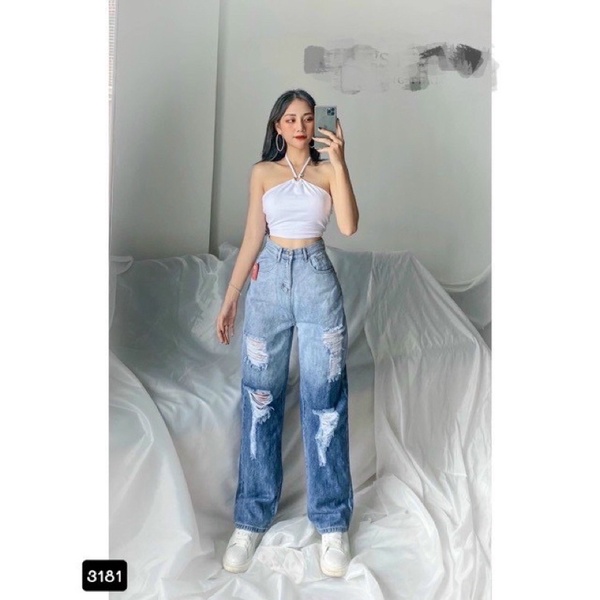 QUẦN JEAN BAGGY MIX MÀU OMBRE LƯNG ÔM SIÊU CAO ỐNG SUÔN RỘNG RÁCH NHẸ QUẢNG CHÂU CAO CẤP TTP STOREA