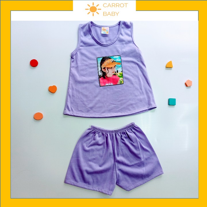 Quần áo trẻ em-đồ bộ bé gái thun cotton- kiểu sát nách (6kg-17kg) CARROT BABY SHOP