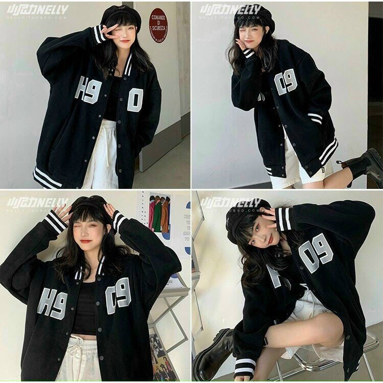 Áo khoác Bomber dù H9O9 form rộng 2 lớp nam nữ Unisex